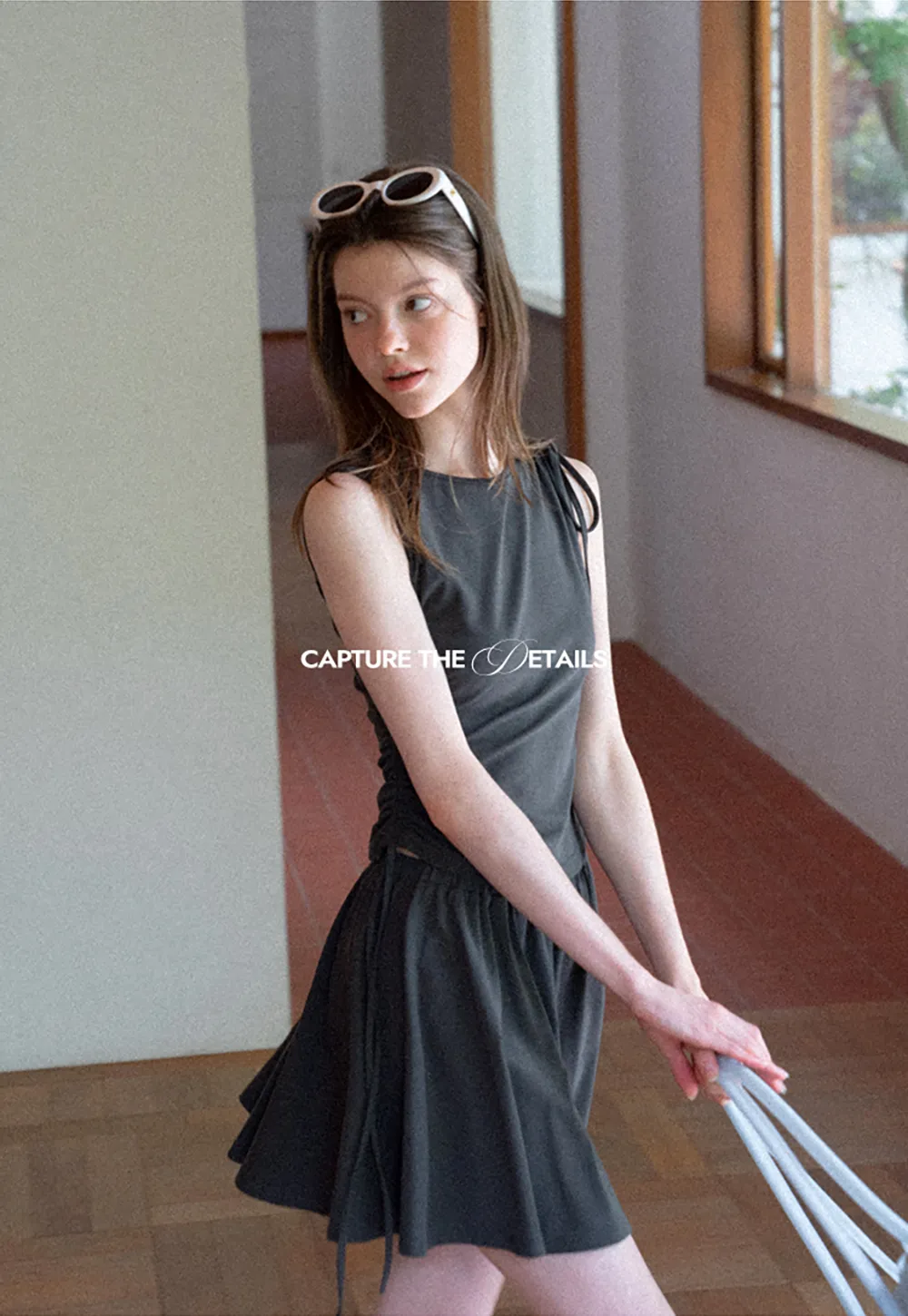 Sleeveless Tie Shoulder Dress with Flared Skirt