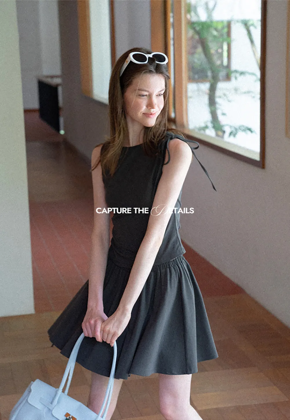 Sleeveless Tie Shoulder Dress with Flared Skirt