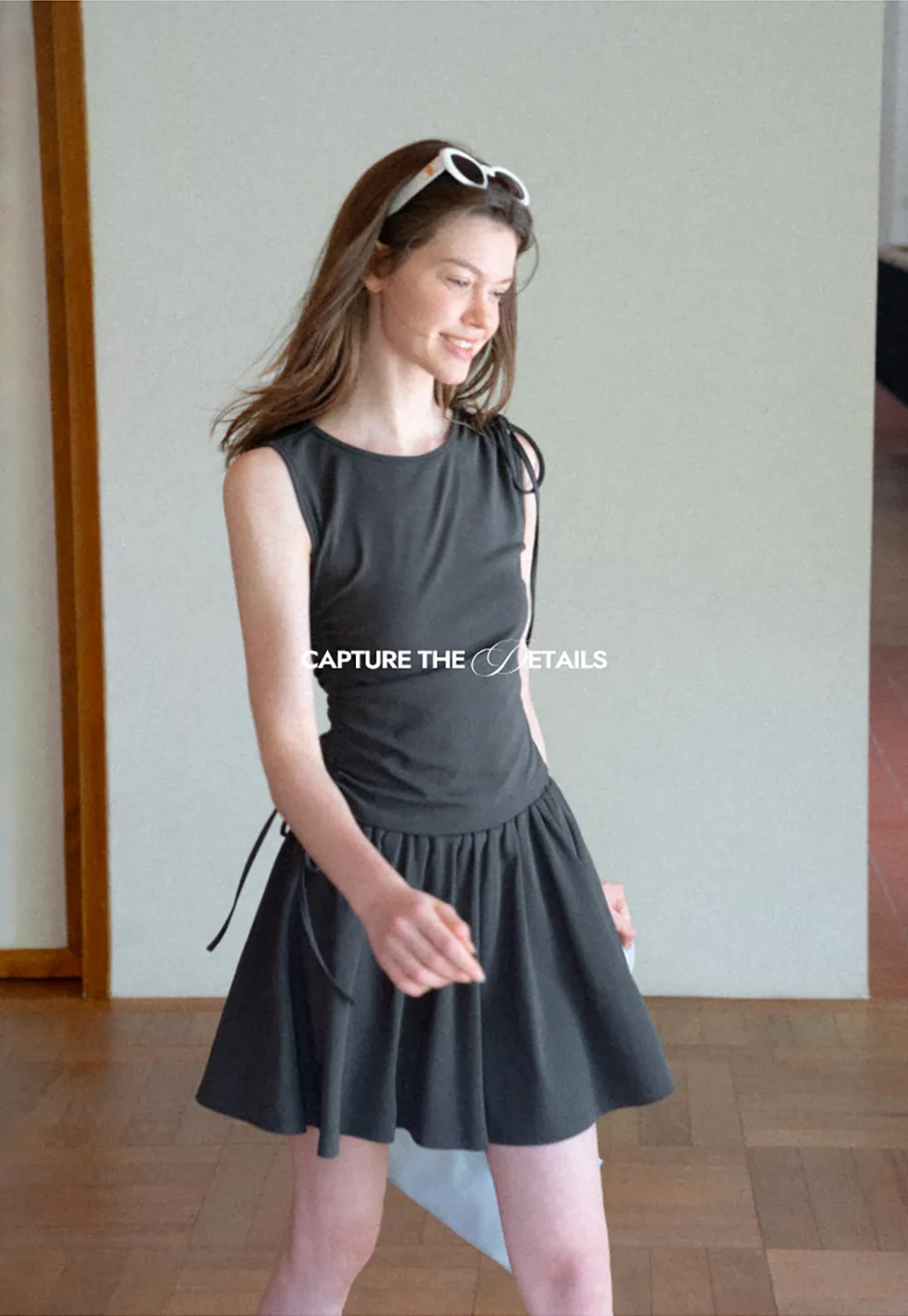 Sleeveless Tie Shoulder Dress with Flared Skirt