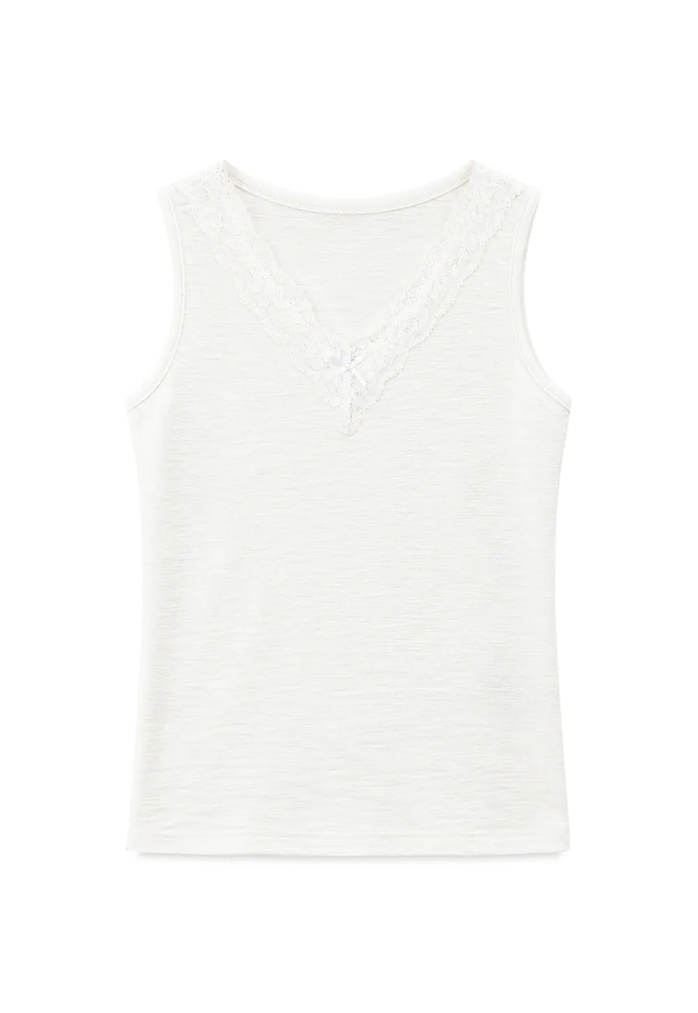 Lace Trim V Neck Sleeveless Knit Tank Top