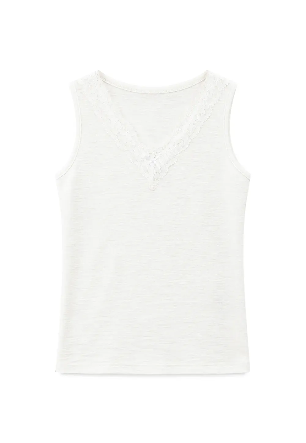 Lace Trim V Neck Sleeveless Knit Tank Top