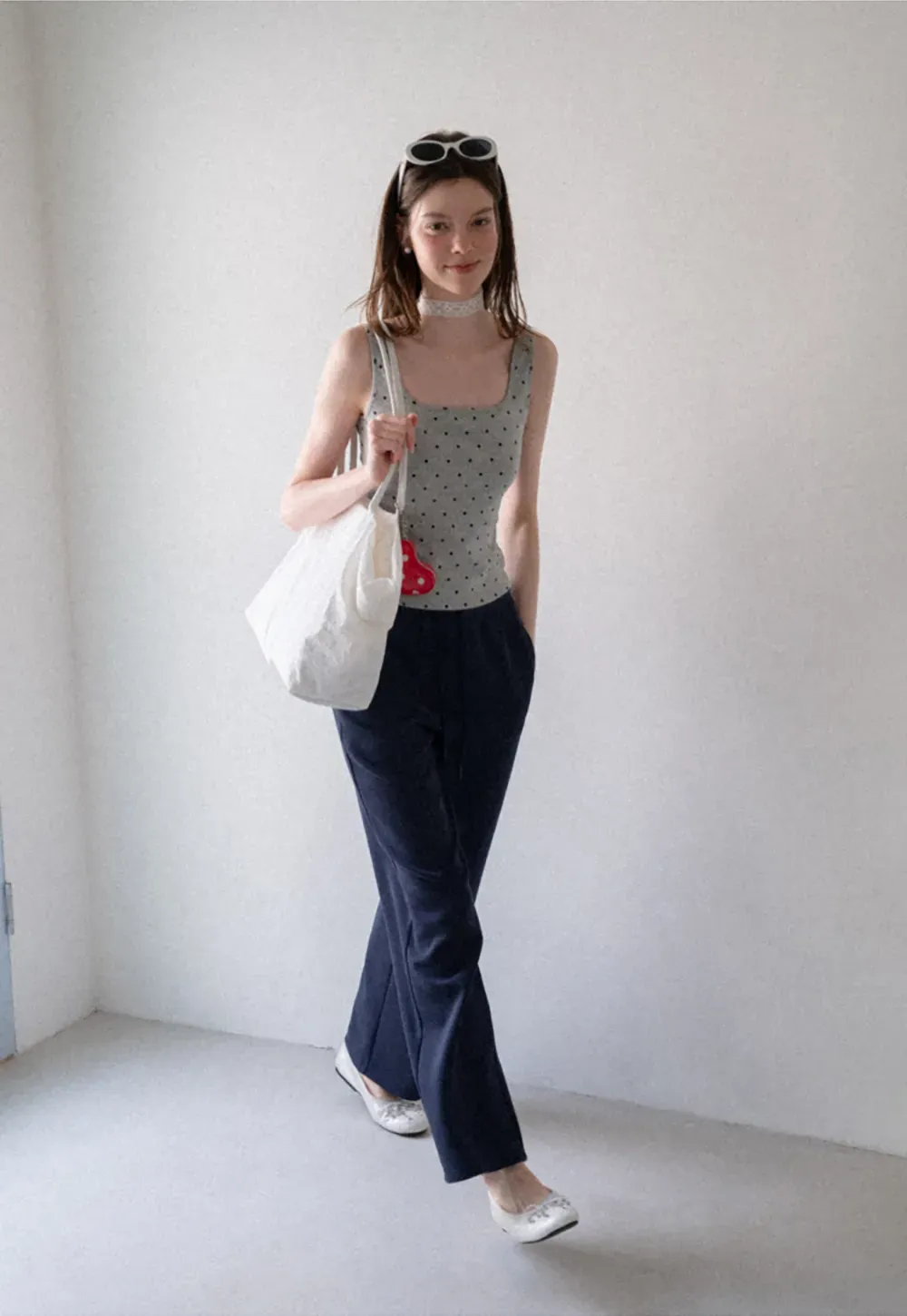 Polka Dot Print Cropped Tank Top