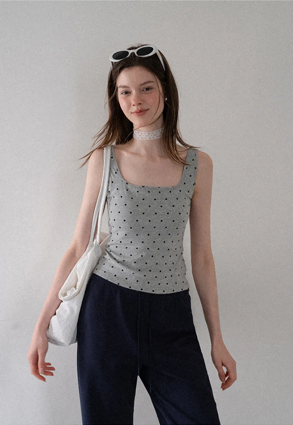 Polka Dot Print Cropped Tank Top