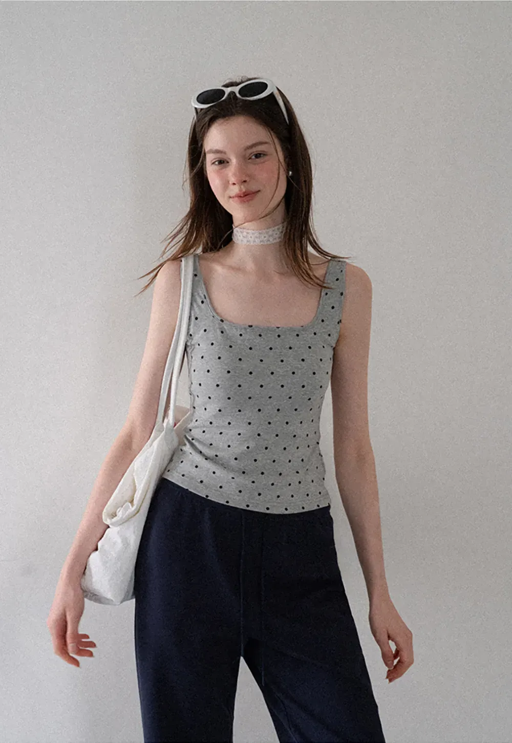 Polka Dot Print Cropped Tank Top