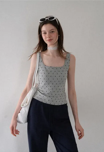 Polka Dot Print Cropped Tank Top