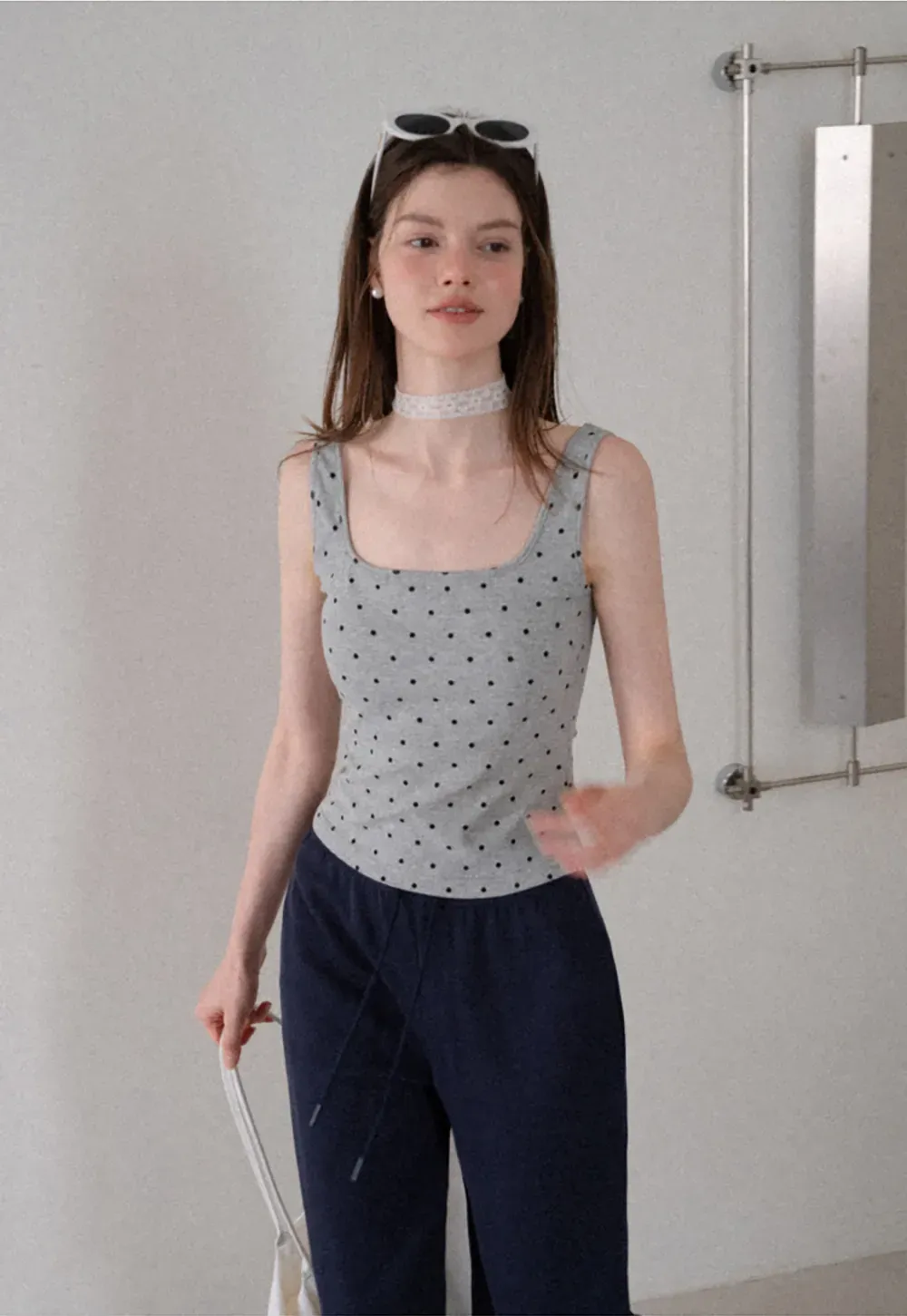 Polka Dot Print Cropped Tank Top