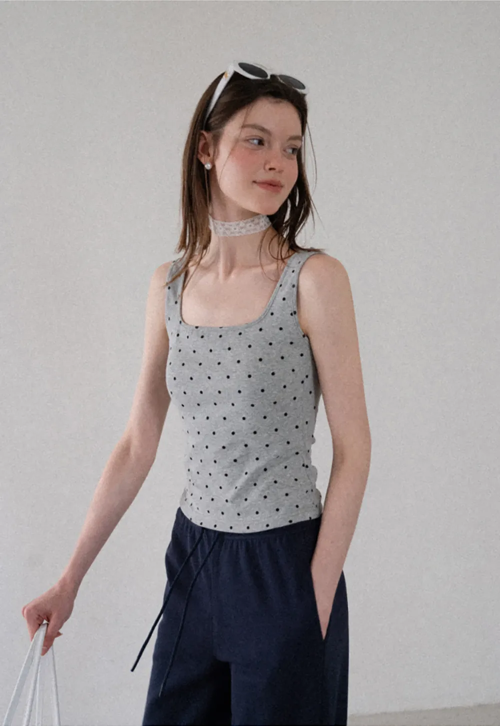Polka Dot Print Cropped Tank Top