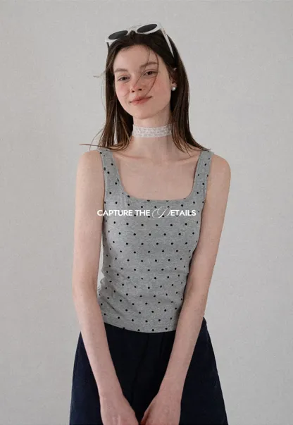 Polka Dot Print Cropped Tank Top