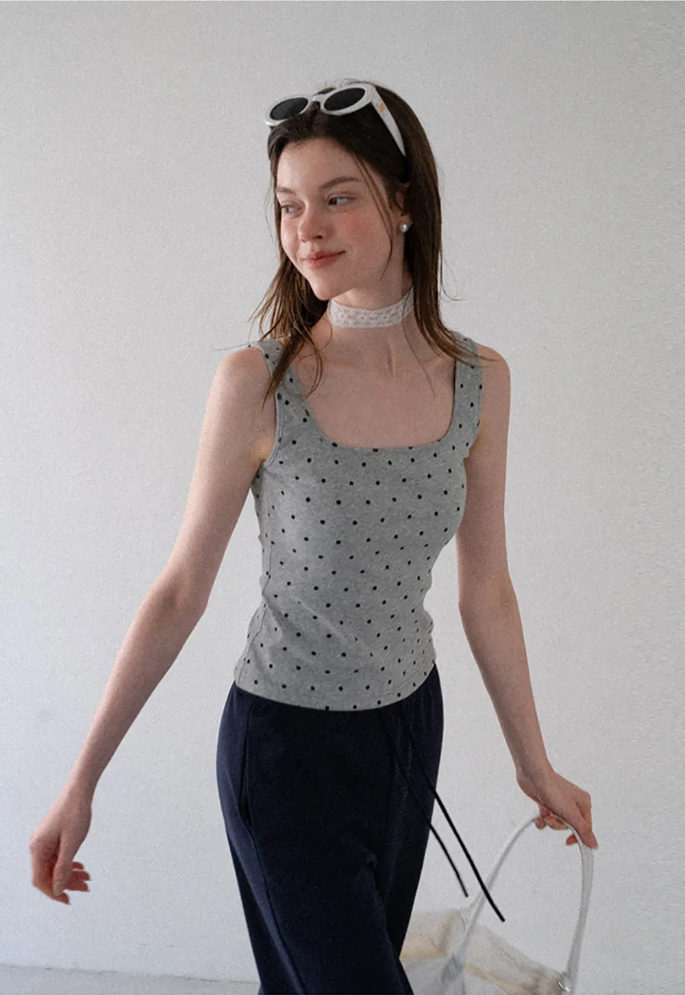 Polka Dot Print Cropped Tank Top
