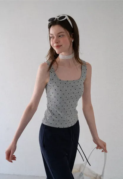 Polka Dot Print Cropped Tank Top