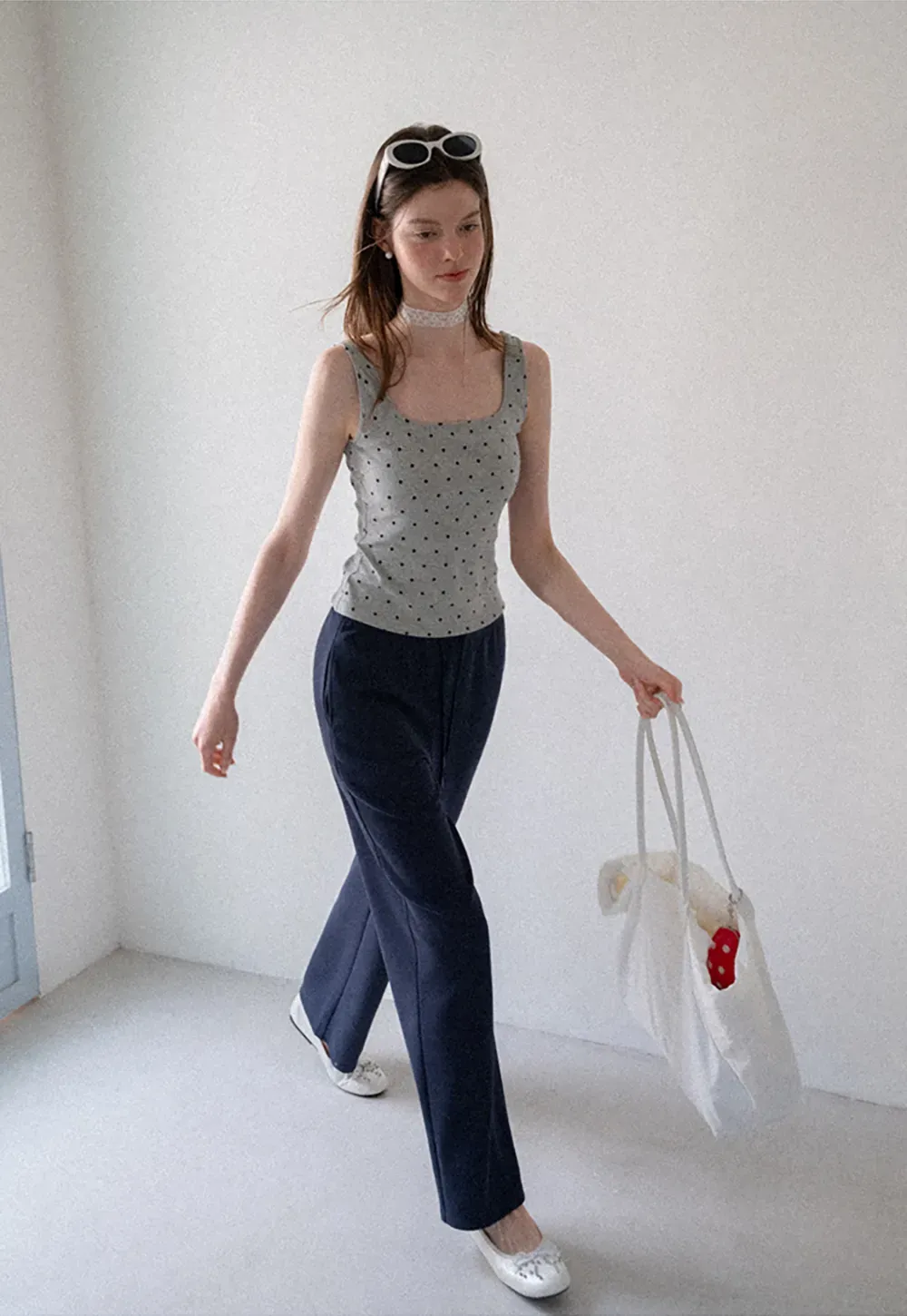 Polka Dot Print Cropped Tank Top