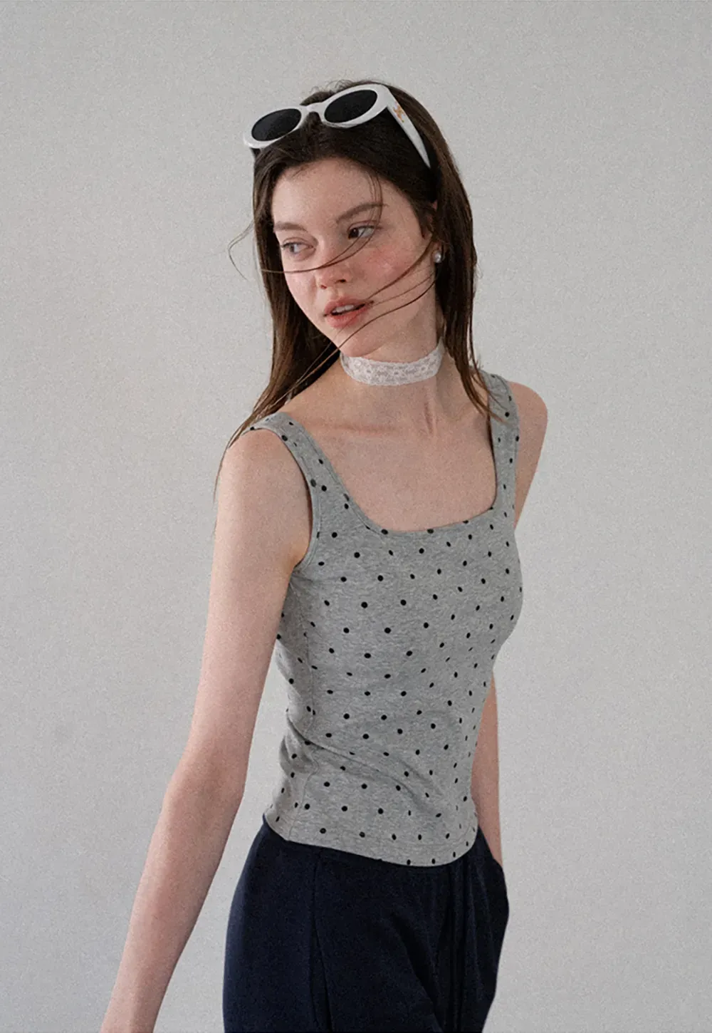 Polka Dot Print Cropped Tank Top