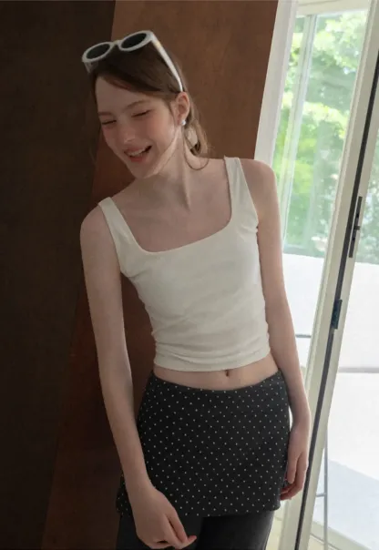Polka Dot Print Cropped Tank Top