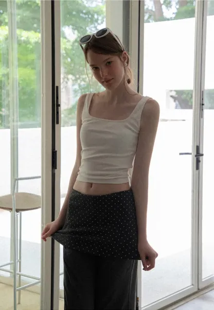 Polka Dot Print Cropped Tank Top