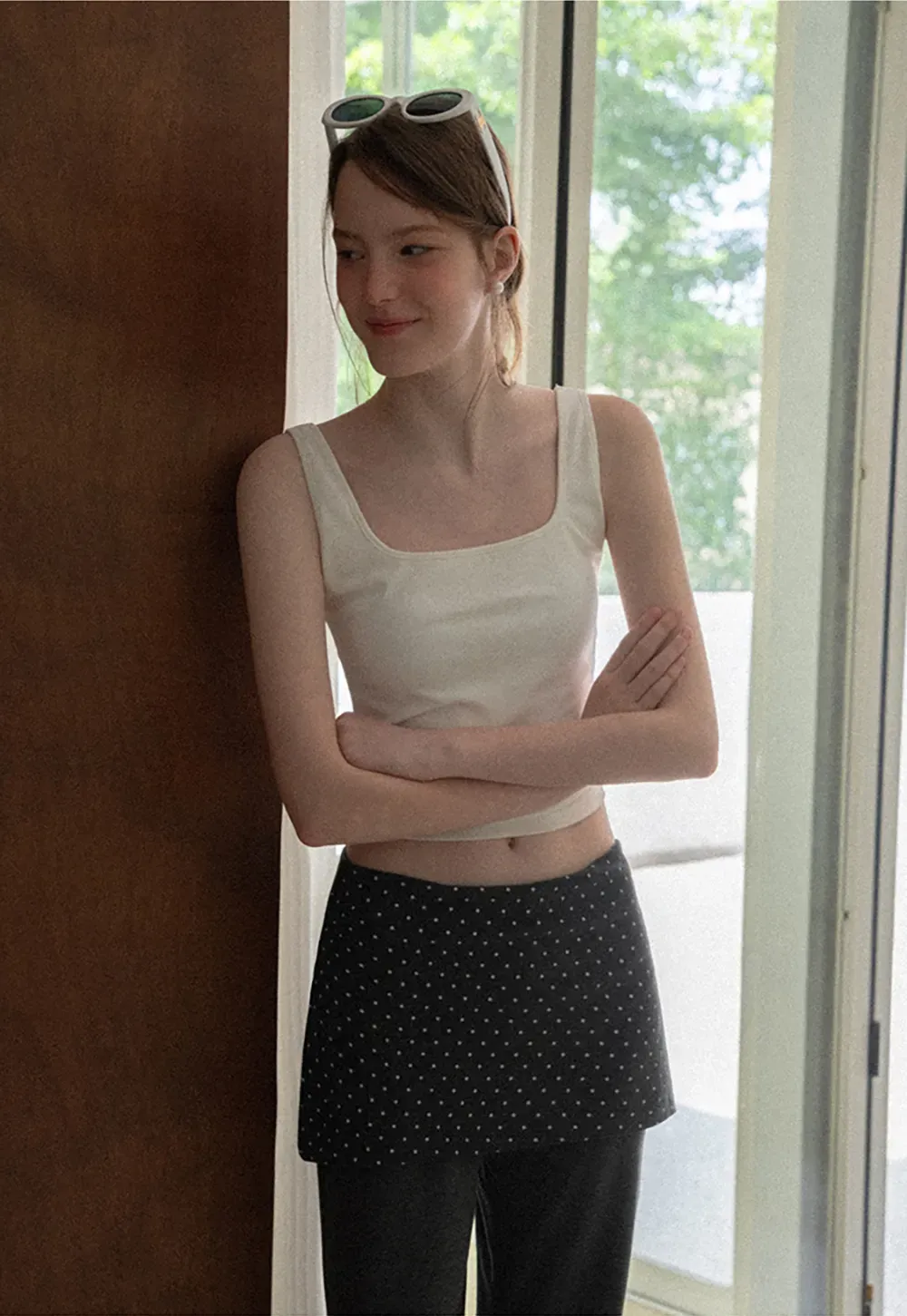 Polka Dot Print Cropped Tank Top