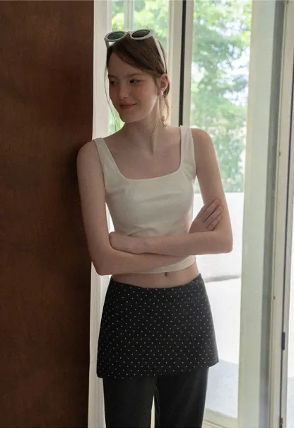 Polka Dot Print Cropped Tank Top