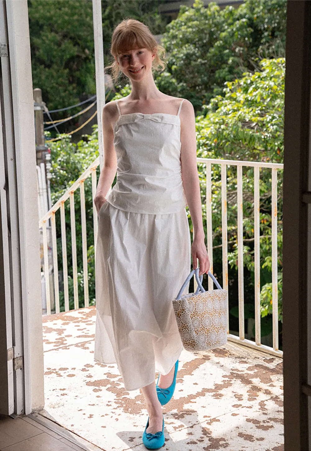 Gingham Check Ruched Bodice Tank Top and Pleated Skirt