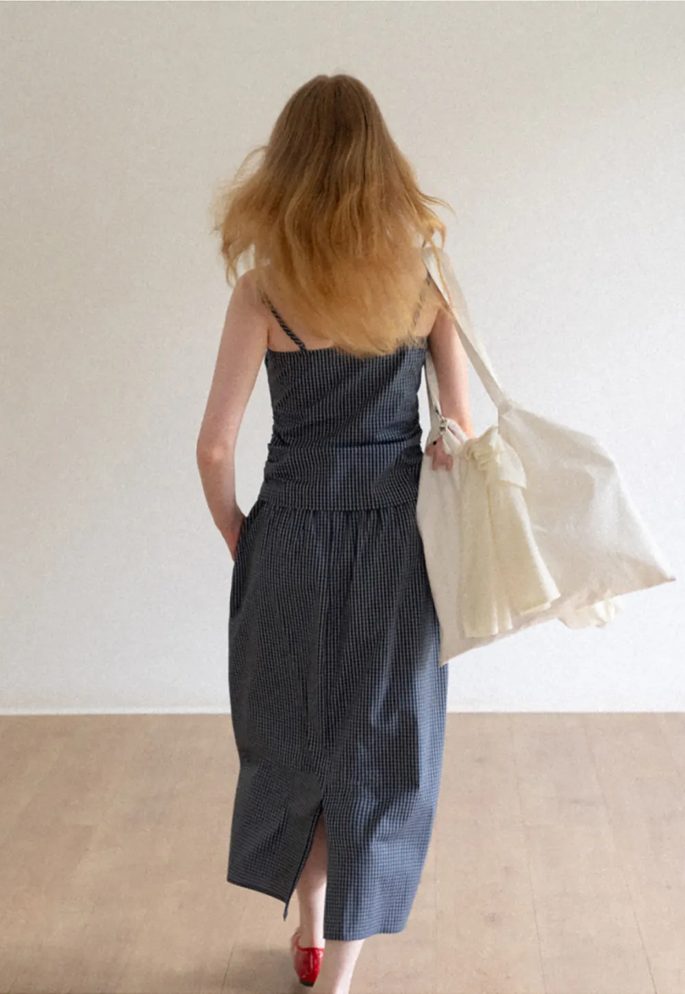 Gingham Check Ruched Bodice Tank Top and Pleated Skirt