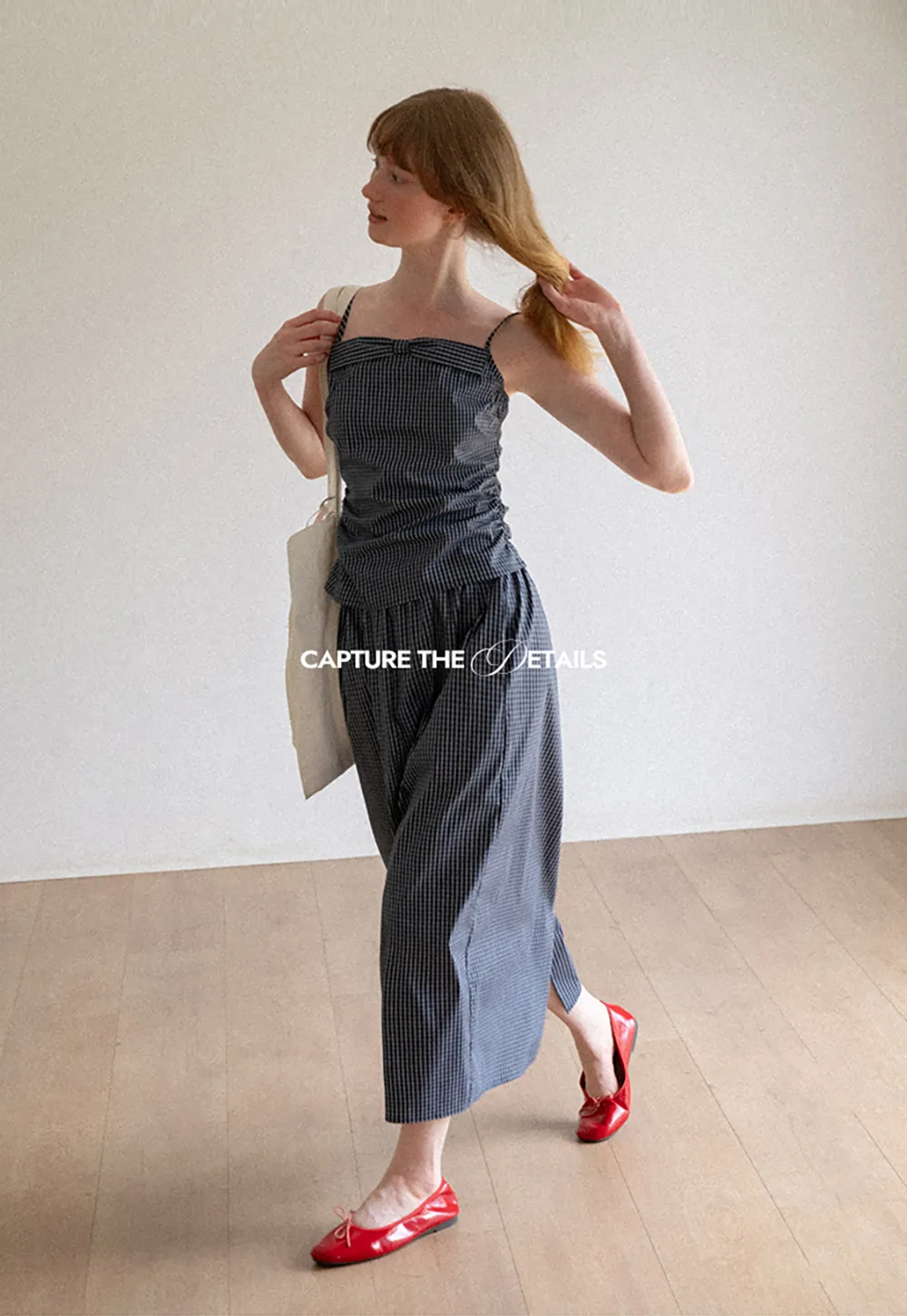 Gingham Check Ruched Bodice Tank Top and Pleated Skirt