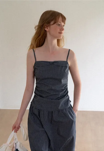 Gingham Check Ruched Bodice Tank Top and Pleated Skirt
