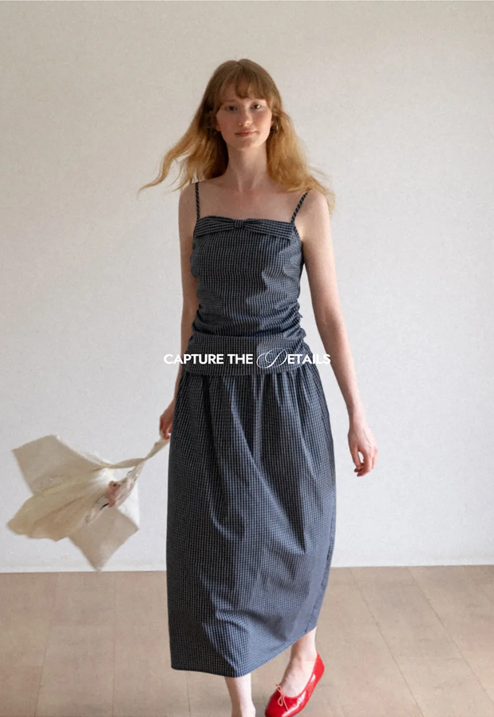 Gingham Check Ruched Bodice Tank Top and Pleated Skirt