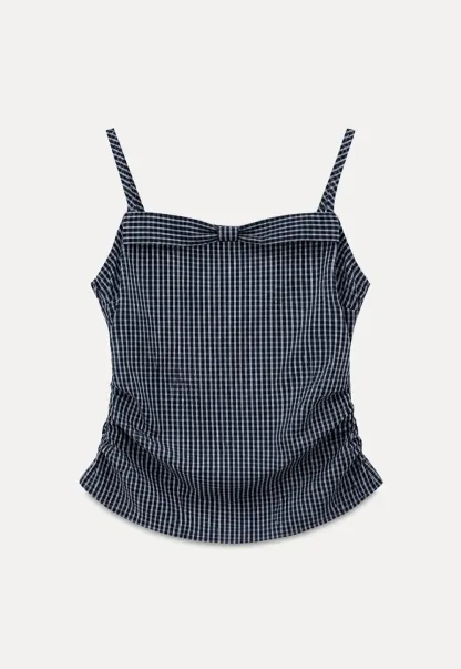 Gingham Check Ruched Bodice Tank Top and Pleated Skirt