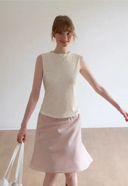 Textured Sleeveless Top with Asymmetrical Hem