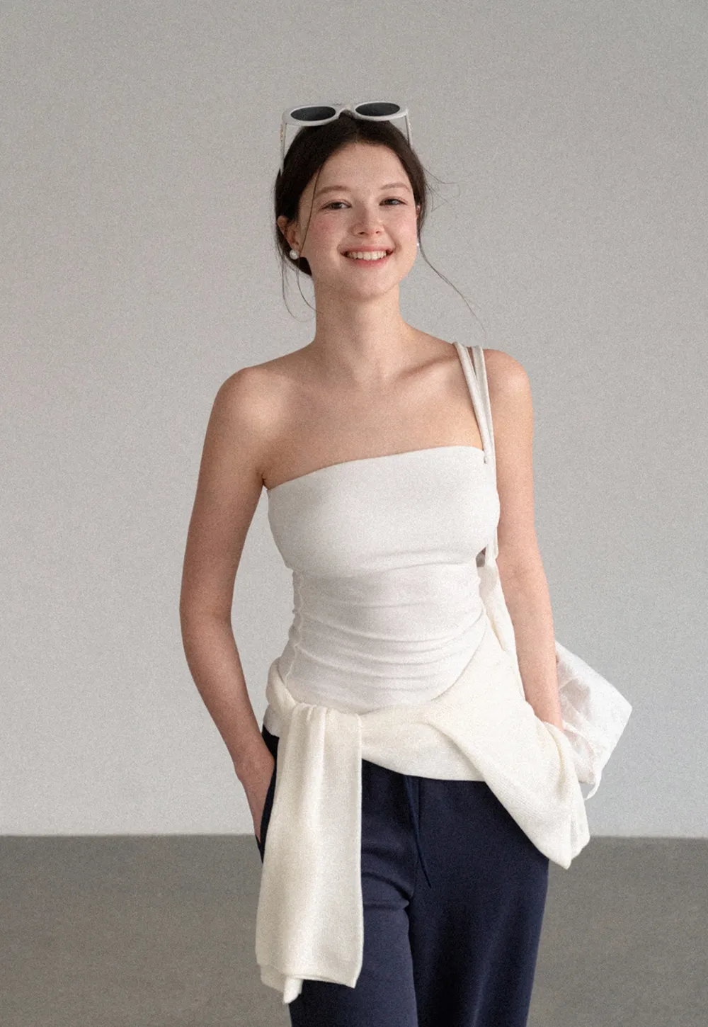 Ruched Front Strapless Tank Top