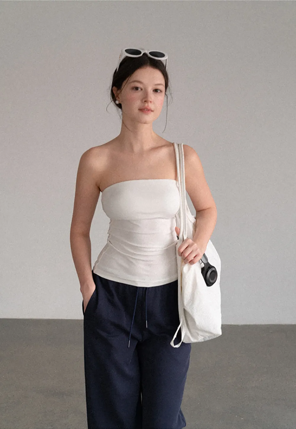 Ruched Front Strapless Tank Top