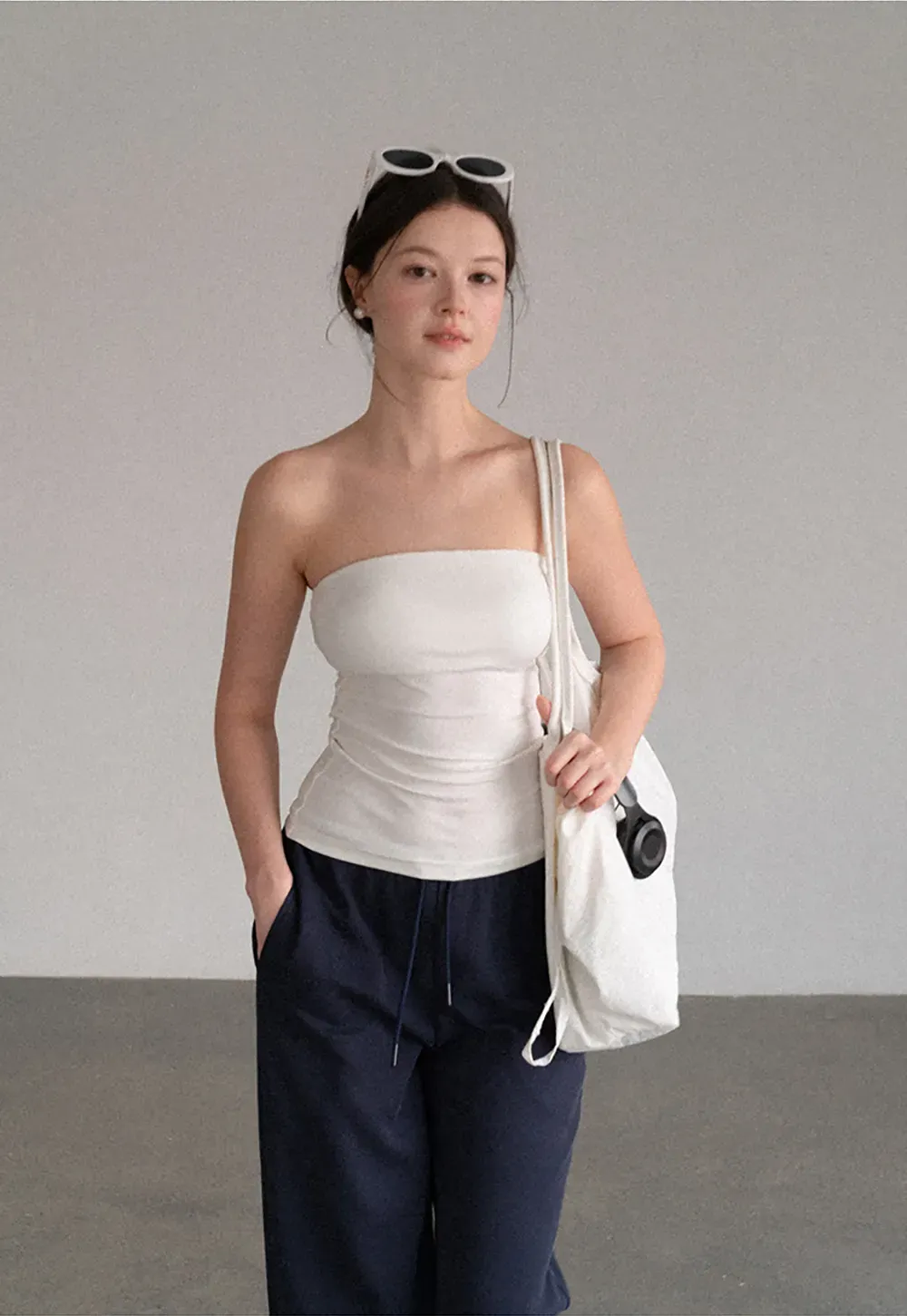 Ruched Front Strapless Tank Top