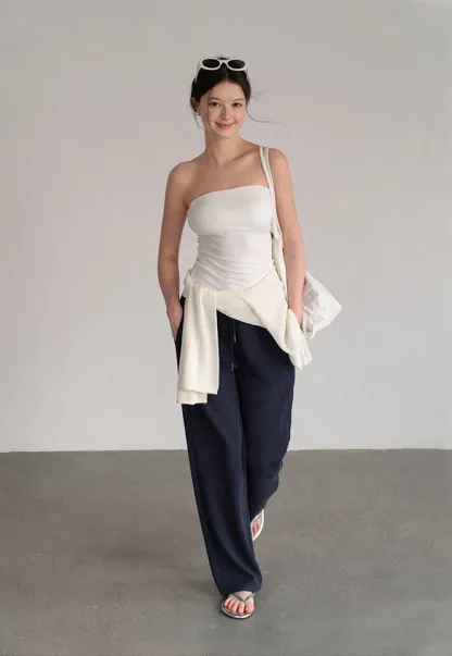 Ruched Front Strapless Tank Top