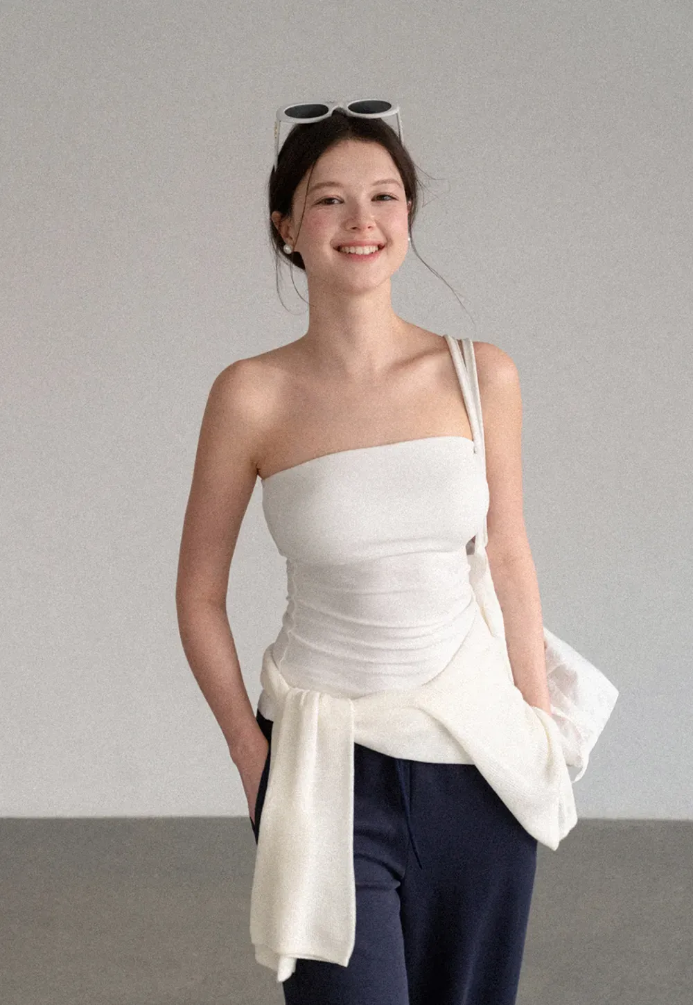 Ruched Front Strapless Tank Top