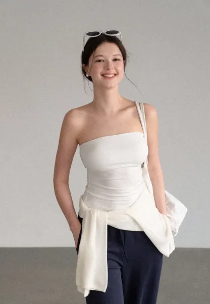 Ruched Front Strapless Tank Top