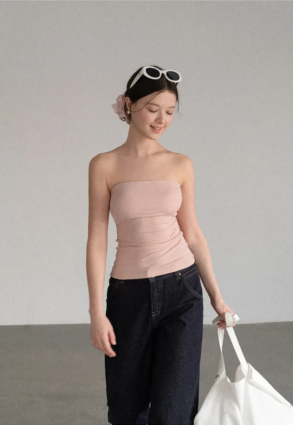 Ruched Front Strapless Tank Top