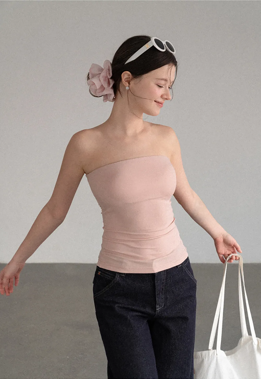 Ruched Front Strapless Tank Top