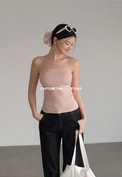 Ruched Front Strapless Tank Top