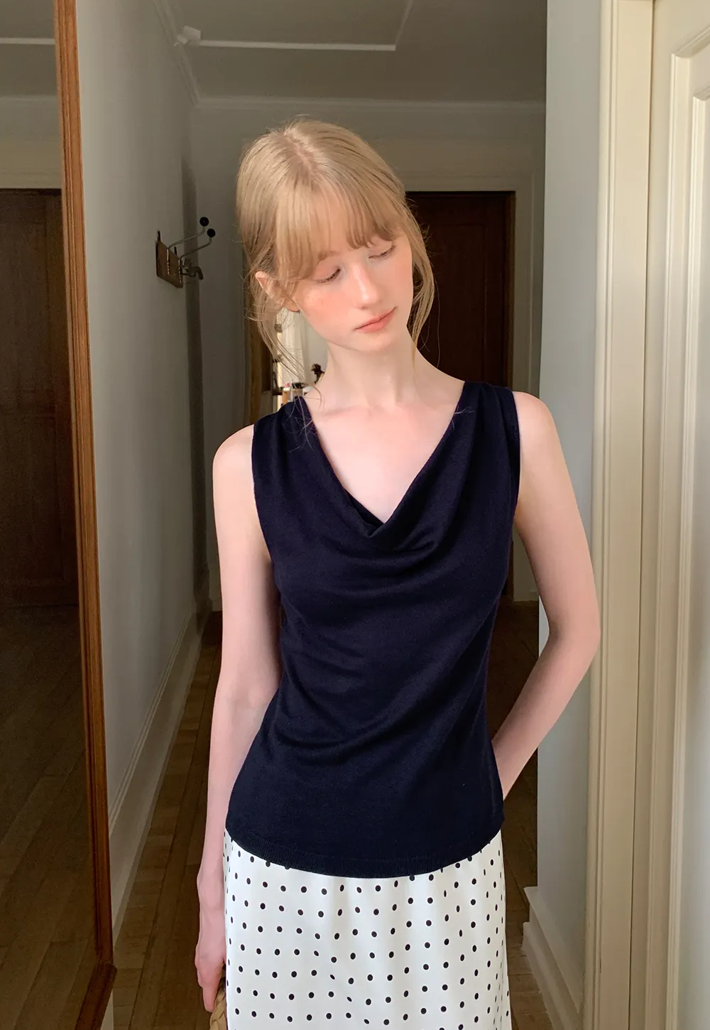 Cowl Neck Sleeveless Knit Tank Top