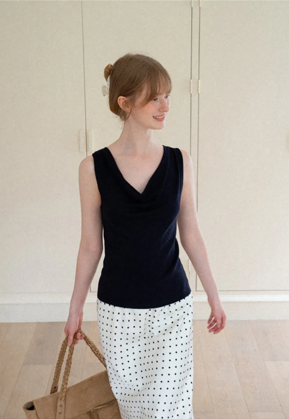 Cowl Neck Sleeveless Knit Tank Top