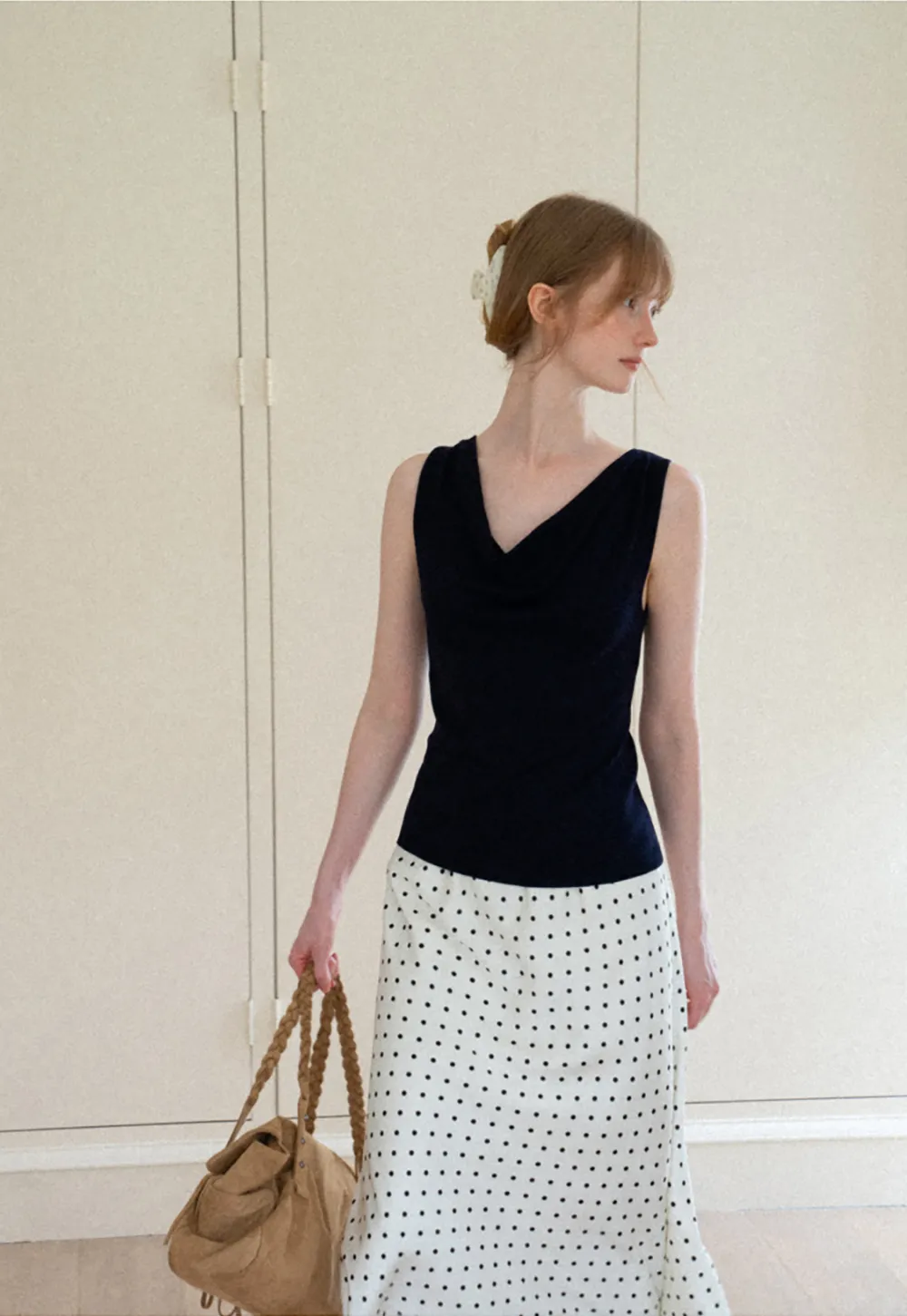 Cowl Neck Sleeveless Knit Tank Top