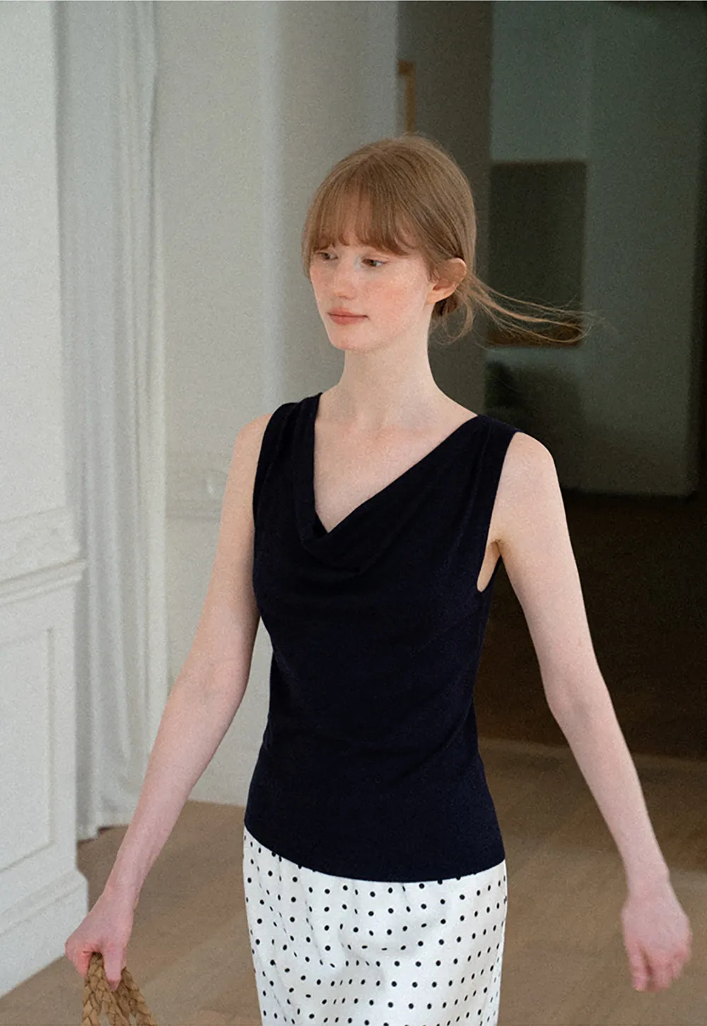 Cowl Neck Sleeveless Knit Tank Top