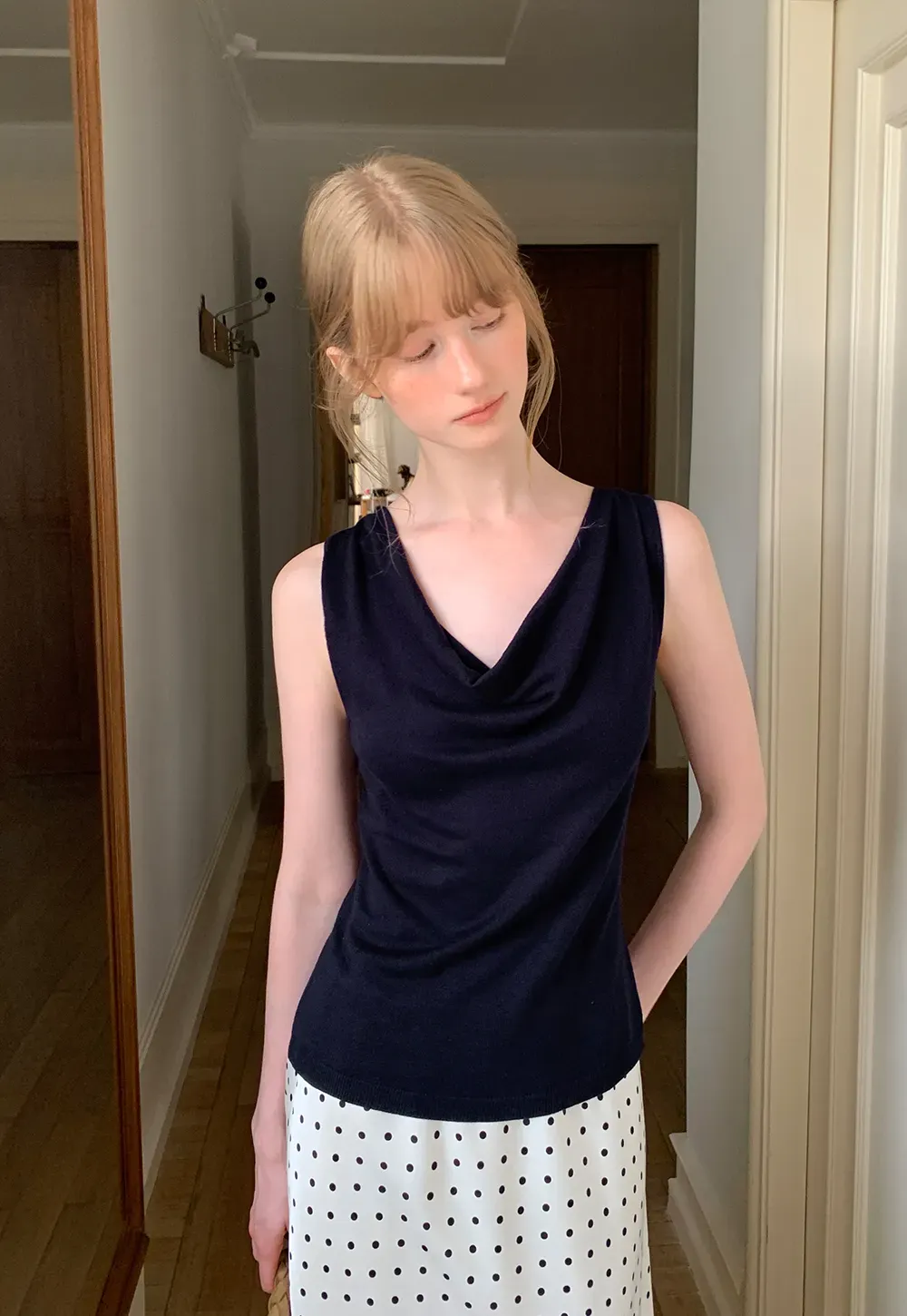 Cowl Neck Sleeveless Knit Tank Top