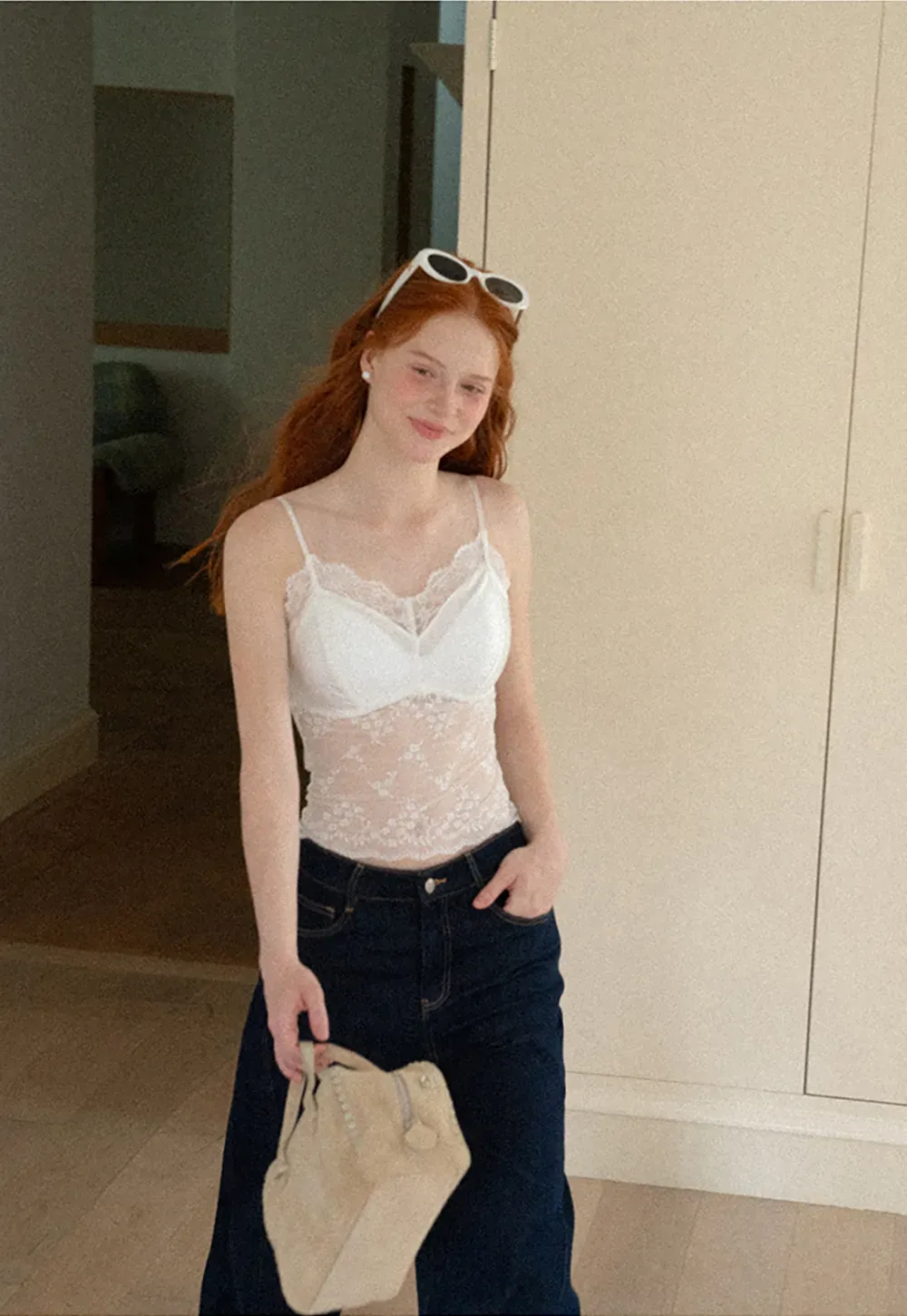 Lace Trim Floral Sheer Bodysuit Tank Top