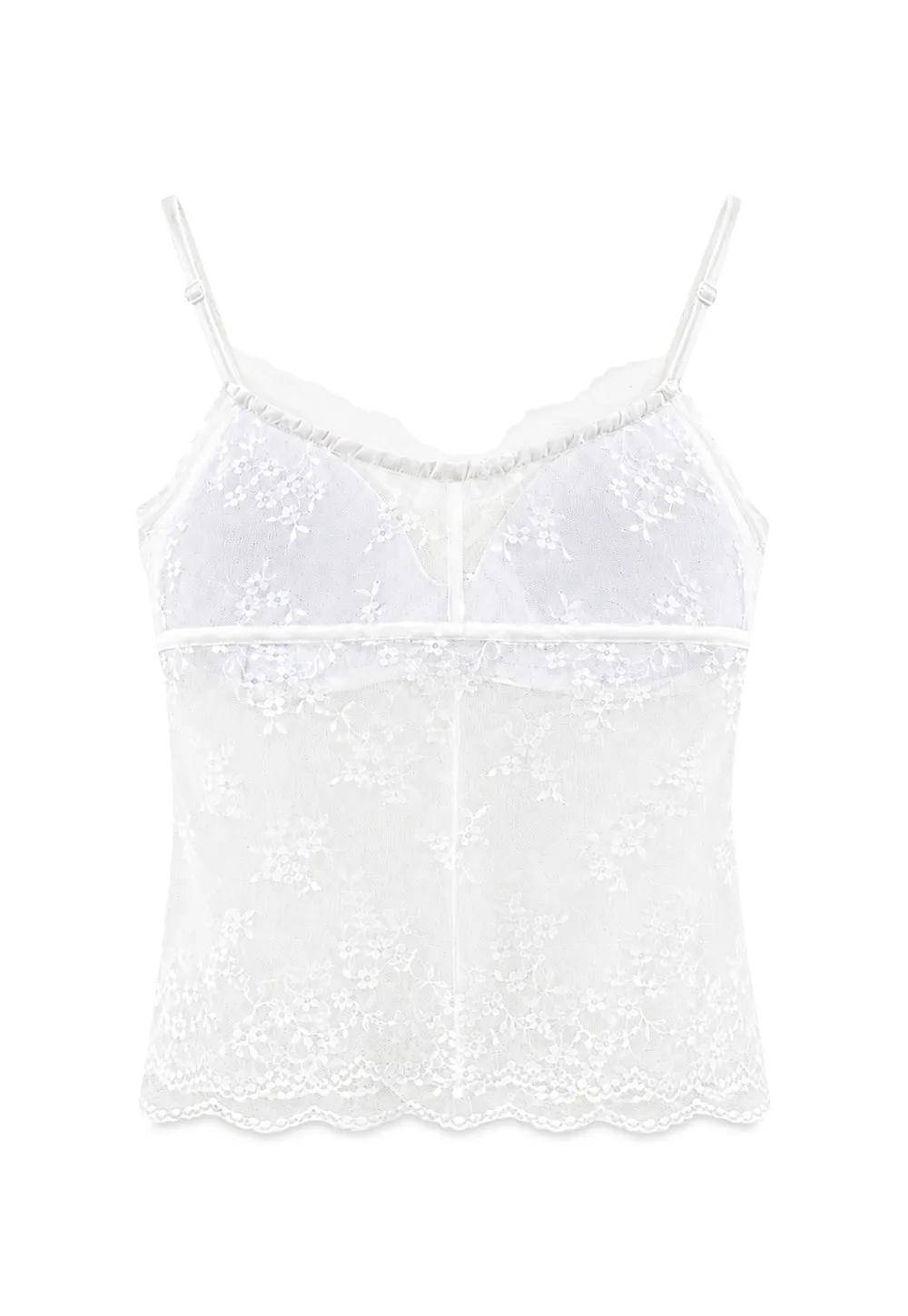 Lace Trim Floral Sheer Bodysuit Tank Top