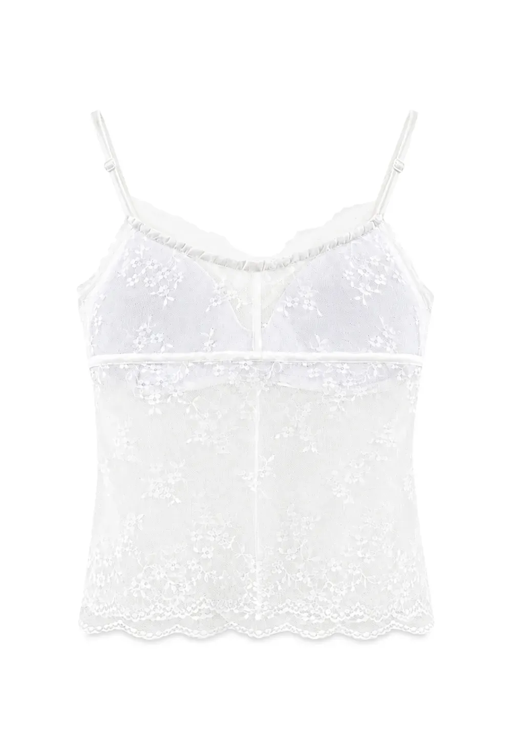 Lace Trim Floral Sheer Bodysuit Tank Top