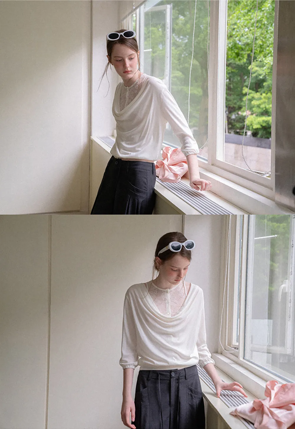 Sheer Lace Halter Neck Button Front Tank Top
