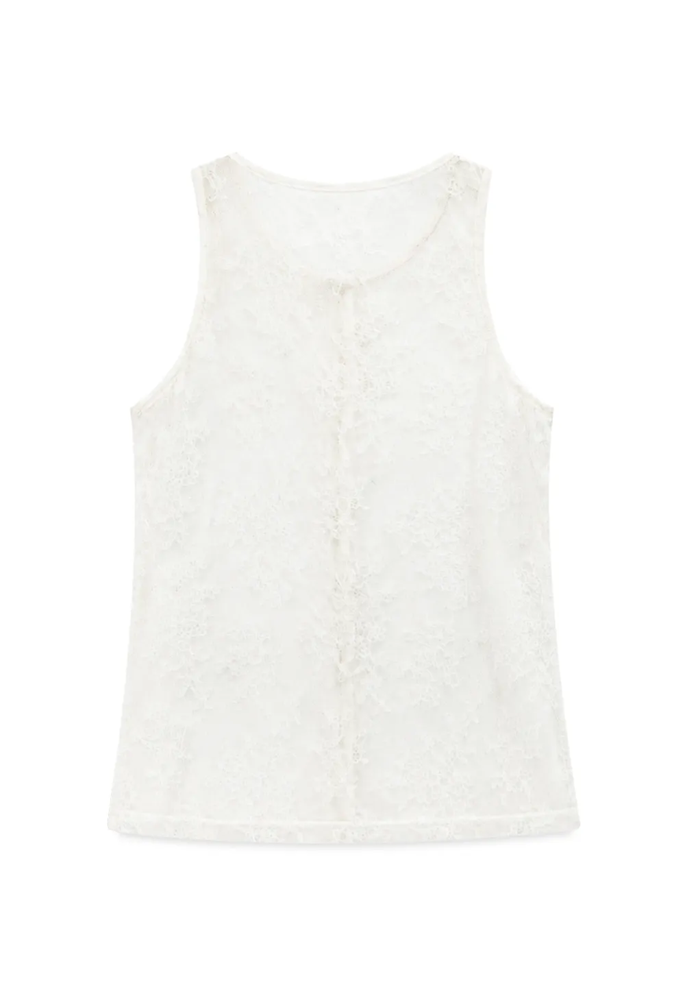 Sheer Lace Halter Neck Button Front Tank Top