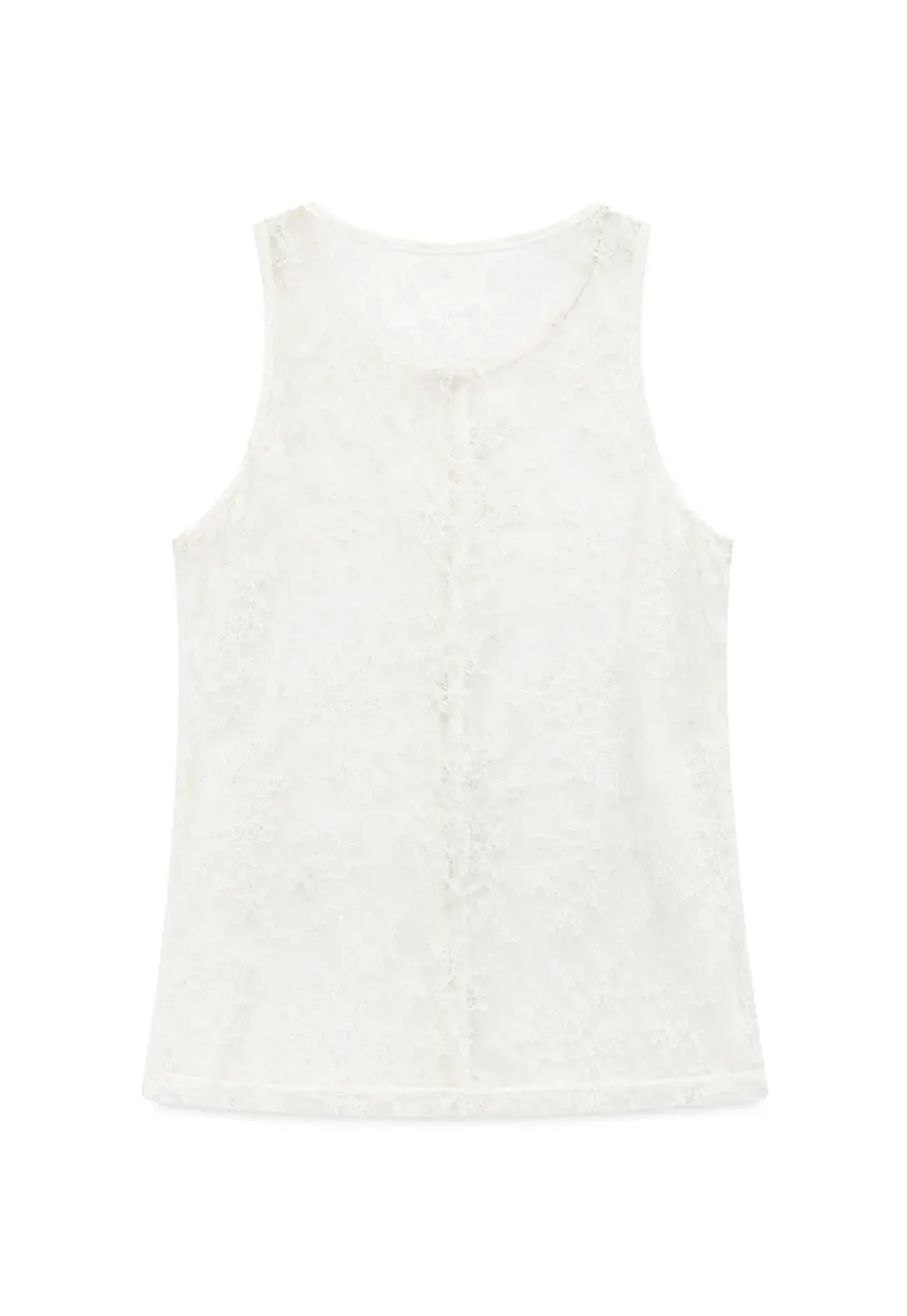 Sheer Lace Halter Neck Button Front Tank Top