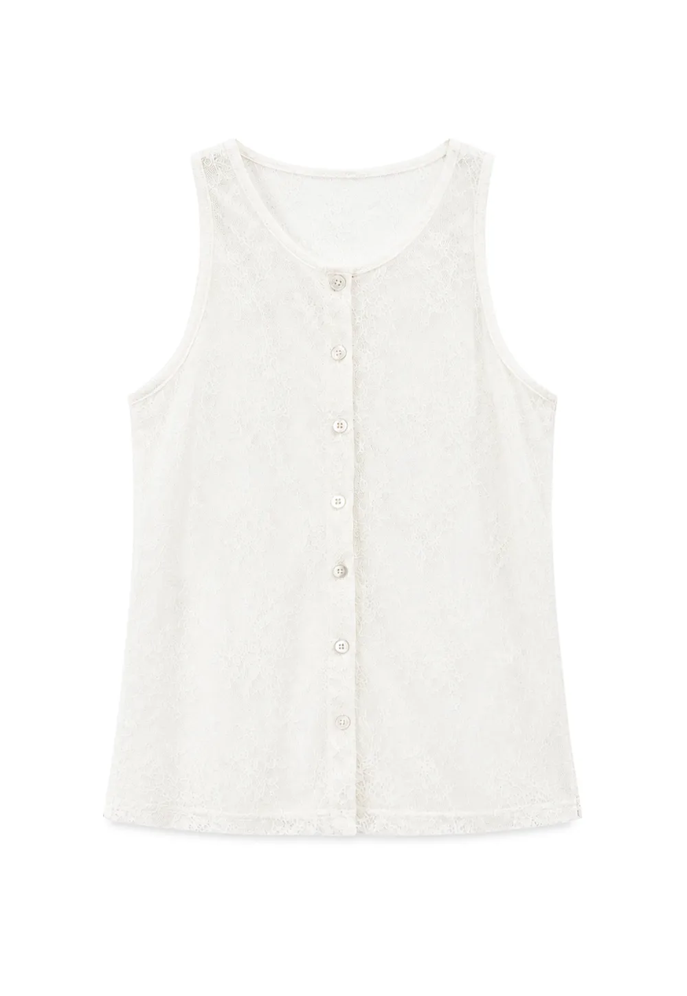Sheer Lace Halter Neck Button Front Tank Top