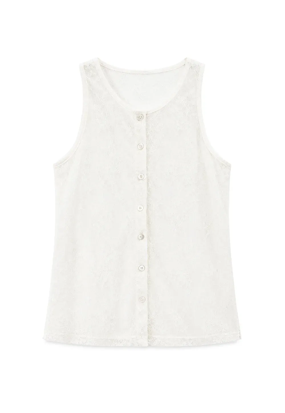 Sheer Lace Halter Neck Button Front Tank Top