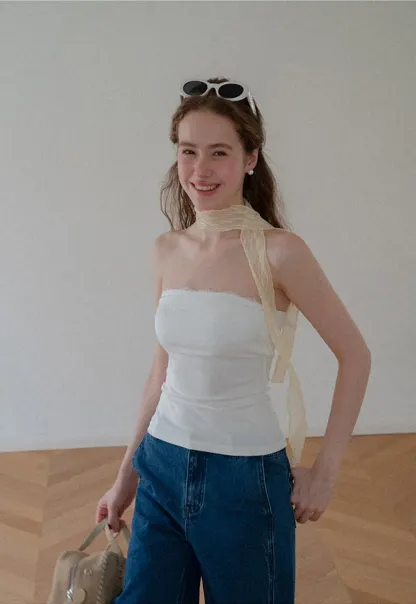 Sheer Scarf Tie Strap Tube Top